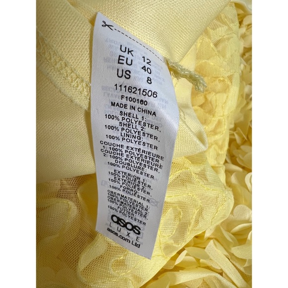 ASOS LUXE 3D flower mini dress with puff sleeves in pastel yellow Size 8 - Picture 7 of 8